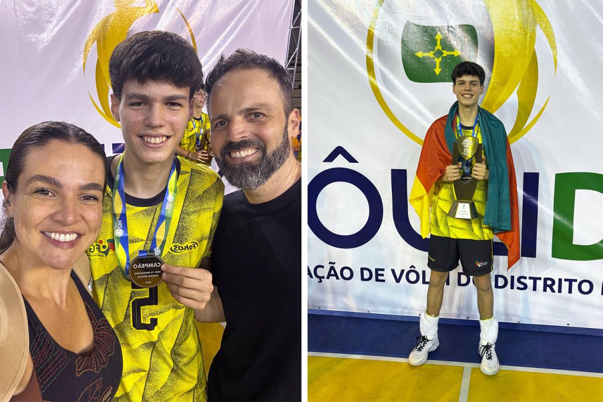Pedro com os pais Tatieli e Carlos Henrique / Ele tem 13 anos e era o atleta mais jovem do RS (Fotos: Arquivo Pessoal)