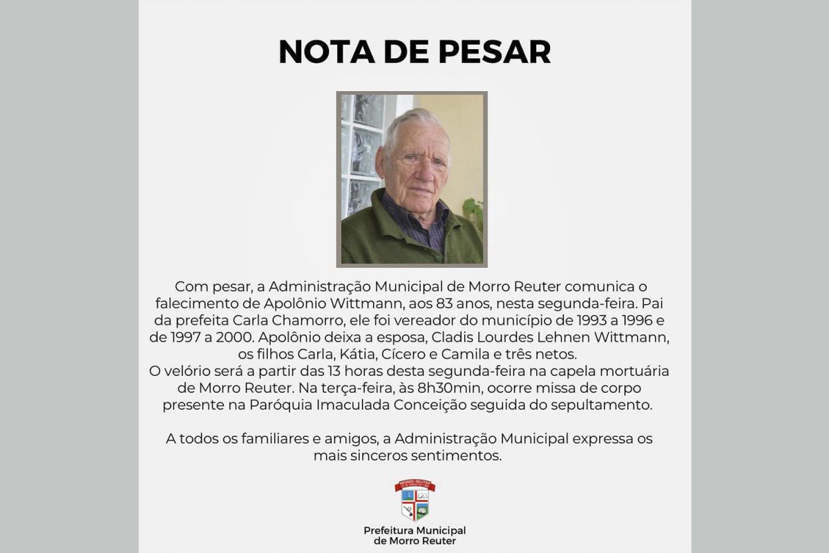 Prefeitura publicou nota de pesar nas redes sociais