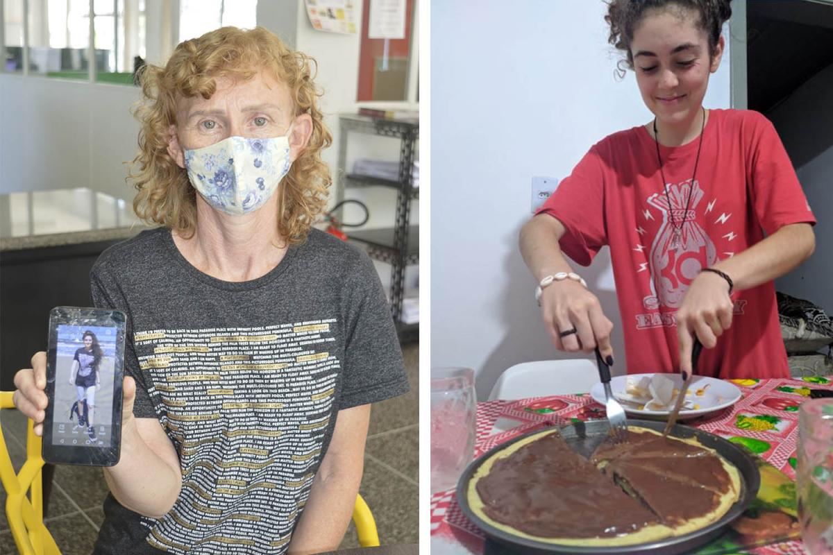 Isolde mostra foto da filha Laura, que saiu vestindo uma camiseta vermelha