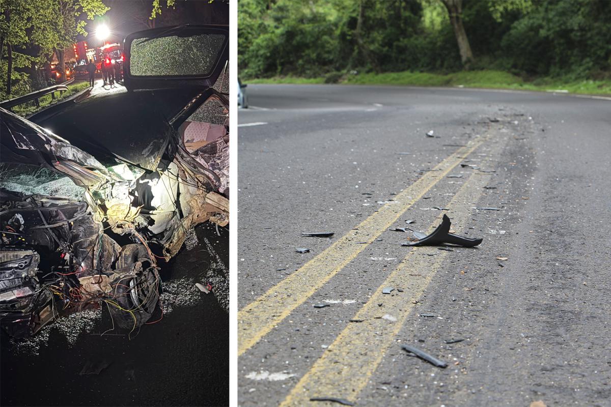 VW Gol conduzido por João Manoel ficou destruído (Foto: Bombeiros DI) / Colisão aconteceu na altura do km 220,7 (Foto: JDI)