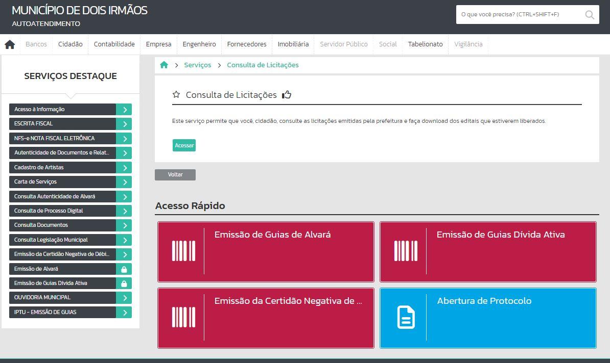 Edital pode ser acessado no site do município, na aba ‘licitações’ Edital pode ser acessado no site do município, na aba ‘licitações’