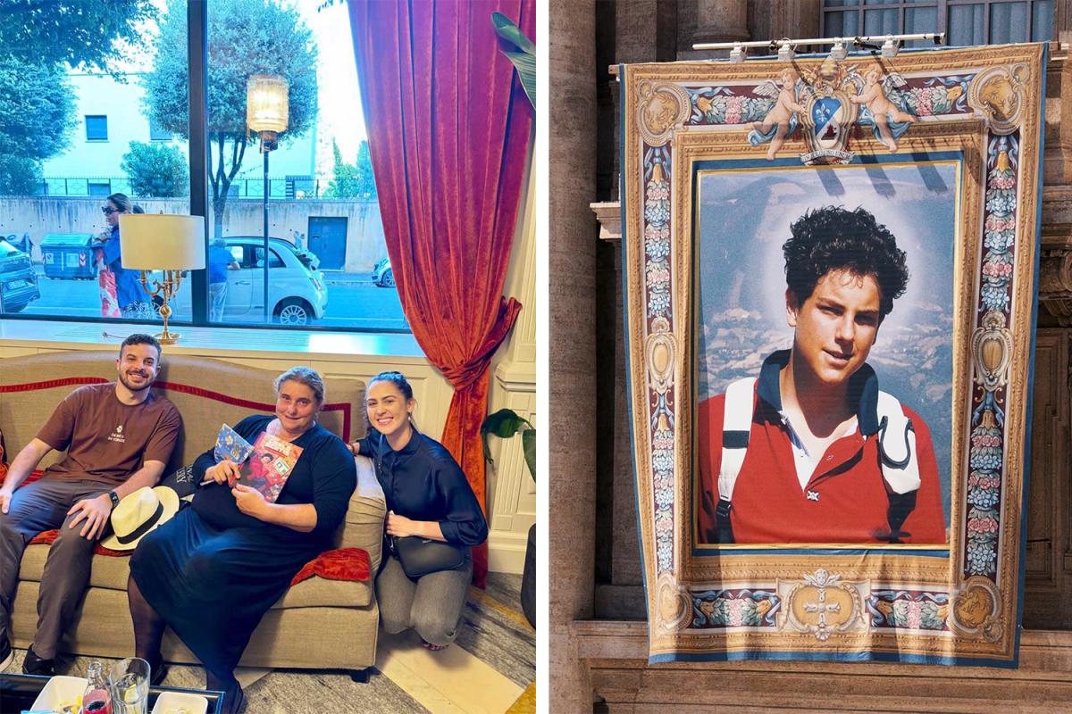 Pedro Tiago e Walesca com Antonia Salzano, mãe de Carlo (ao centro)