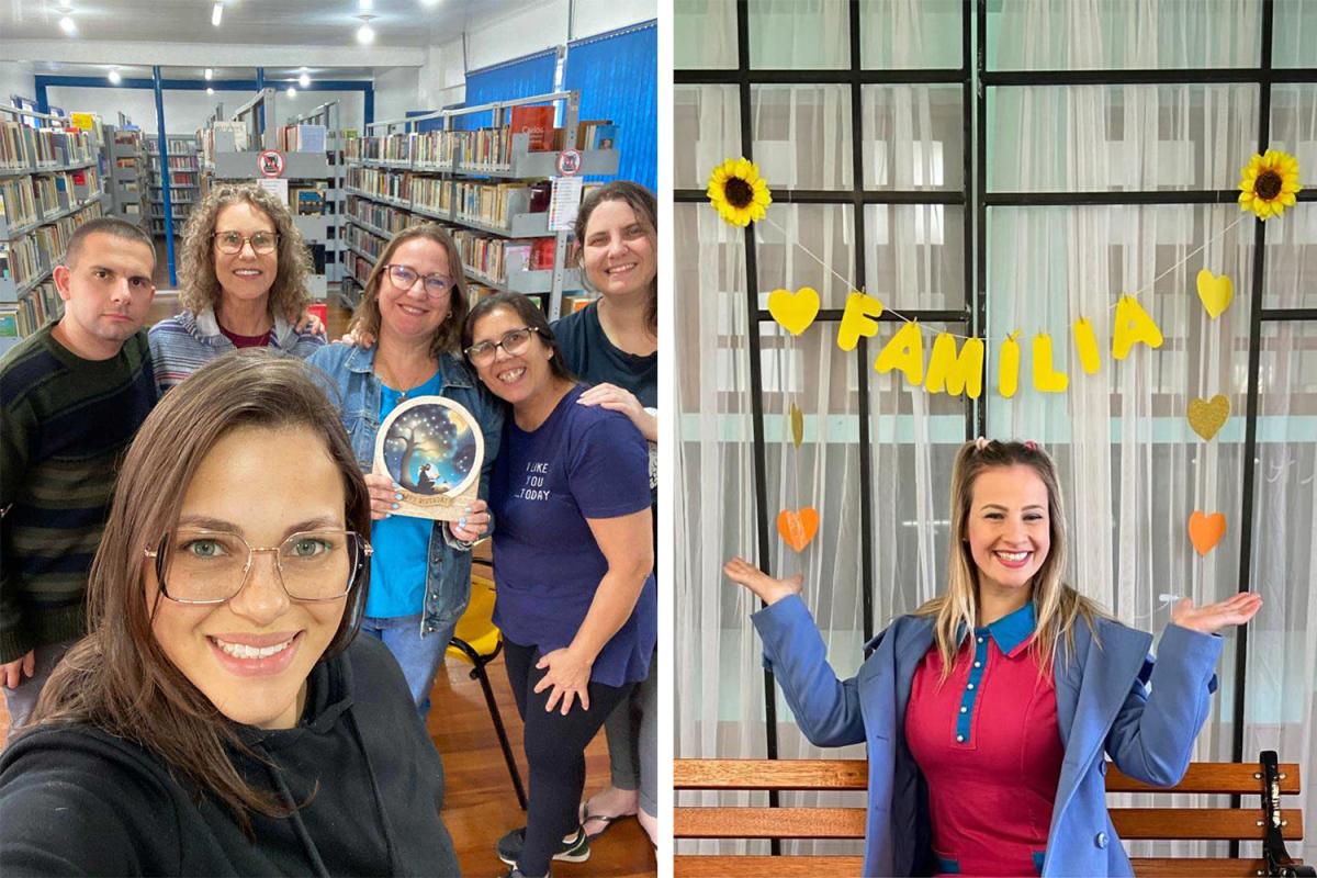 Equipe da Biblioteca Pública / Personagem Tatá (Fotos: Divulgação)