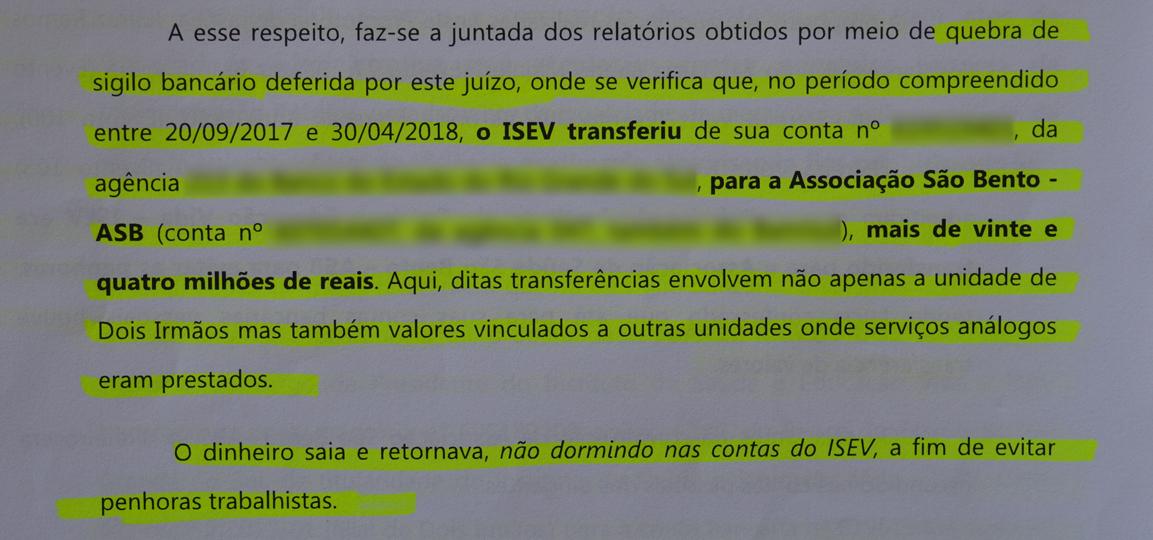Reprodução de parte da denúncia do Ministério Público em relação ao ISEV, que esteve na gestão do Hospital São José de janeiro de 2014 a novembro de 2018