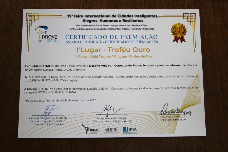Certificado de premiação: 1º lugar – Troféu Ouro