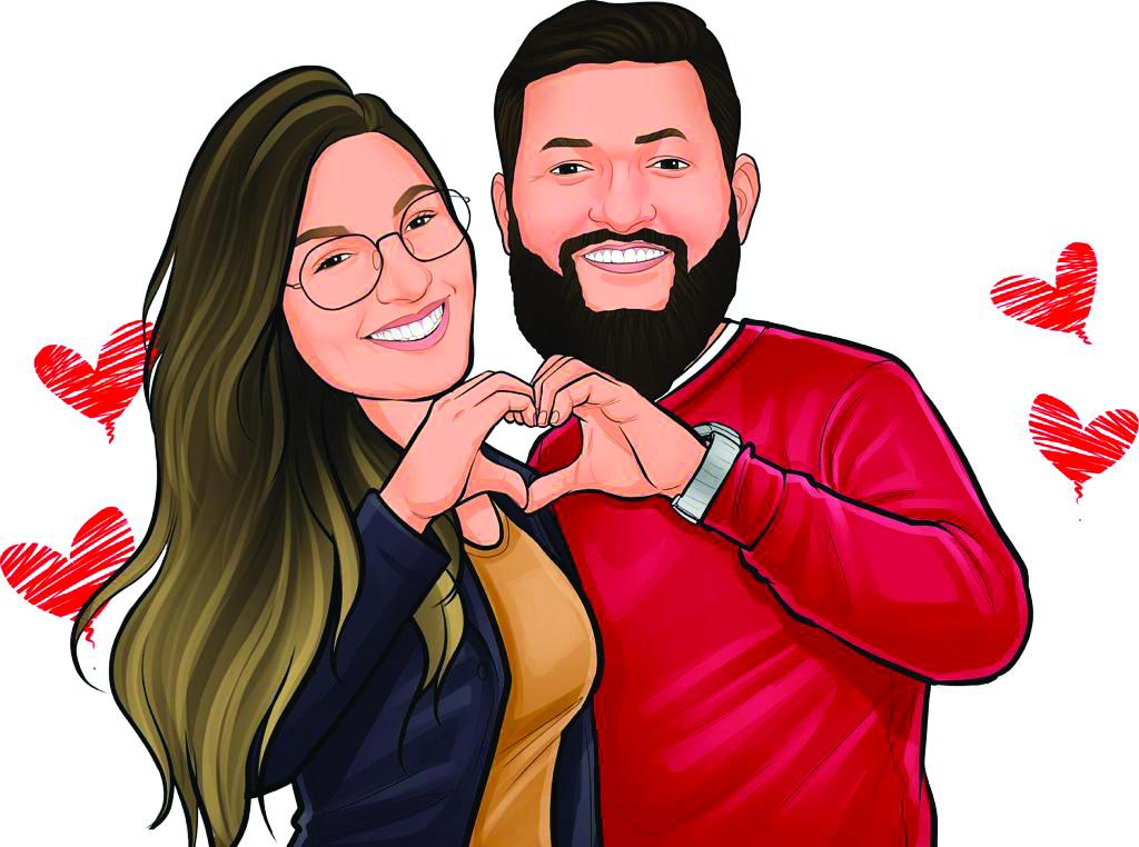 Exemplo de desenho feito na Curingas Caricanecas para o Dia dos Namorados