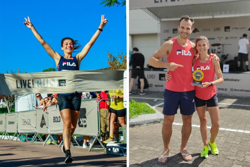 Marlei completou os 21km em 1 hora 22 minutos e 23 segundos. Ao lado, com o treinador Júlio Pauletti