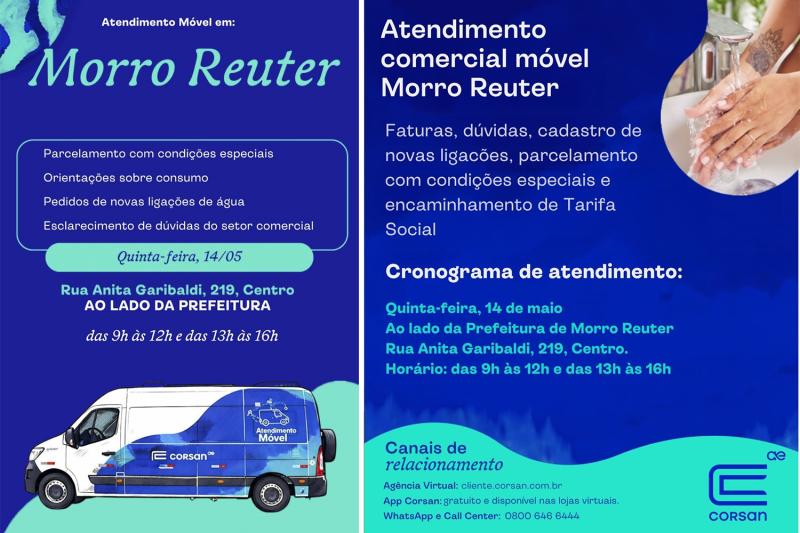 Corsan terá atendimento móvel em Morro Reuter nesta quinta-feira