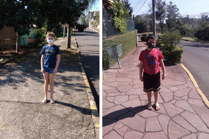 Alunos da professora Sabrina, Jaíne e Alisson, devidamente protegidos com máscaras, desenvolveram a atividade sobre as ruas onde moram