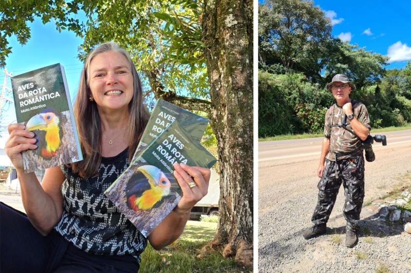 Morgana com exemplares do livro de André Luiz Wittmann que será lançado no final do mês