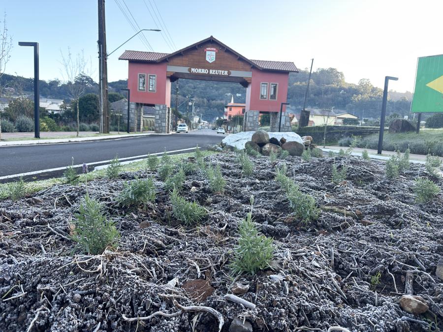 Foto da geada em Morro Reuter, compartilhadas pela assessoria de imprensa (Daniela Moraes / PMMR)