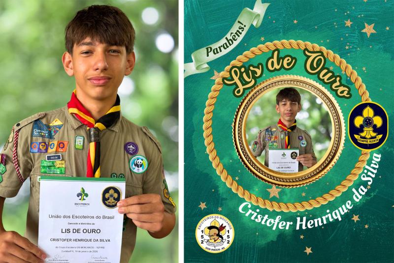 Jovem escoteiro conquista a Lis de Ouro, maior honraria do Ramo Escoteiro