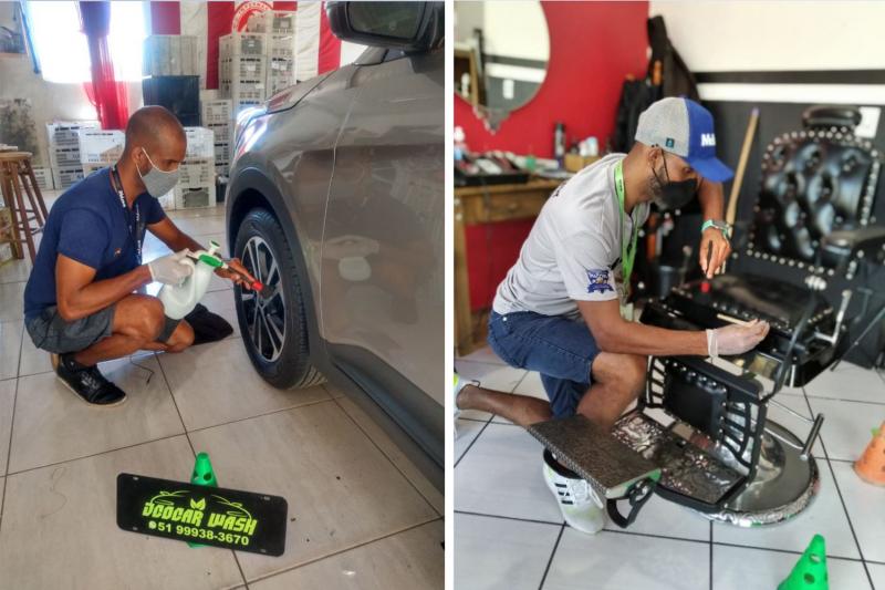 Alexandre trabalha com lavagem ecológica e com hidratação e proteção de bancos de couro