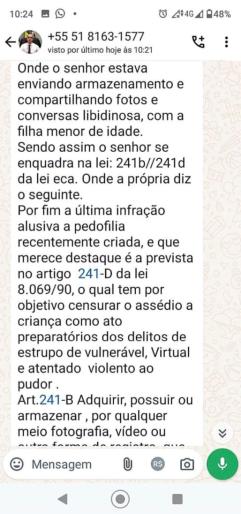 Mensagens enviadas pelo golpista através do WhatsApp