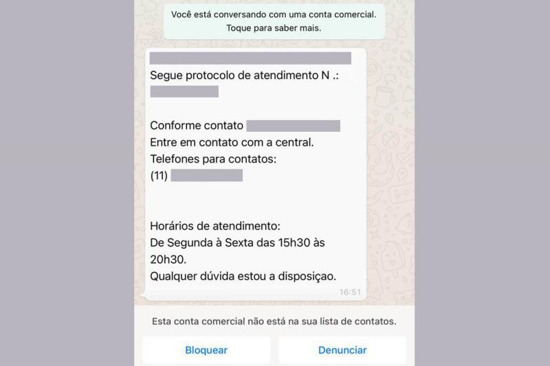 Mensagem enviada pelo WhatsApp