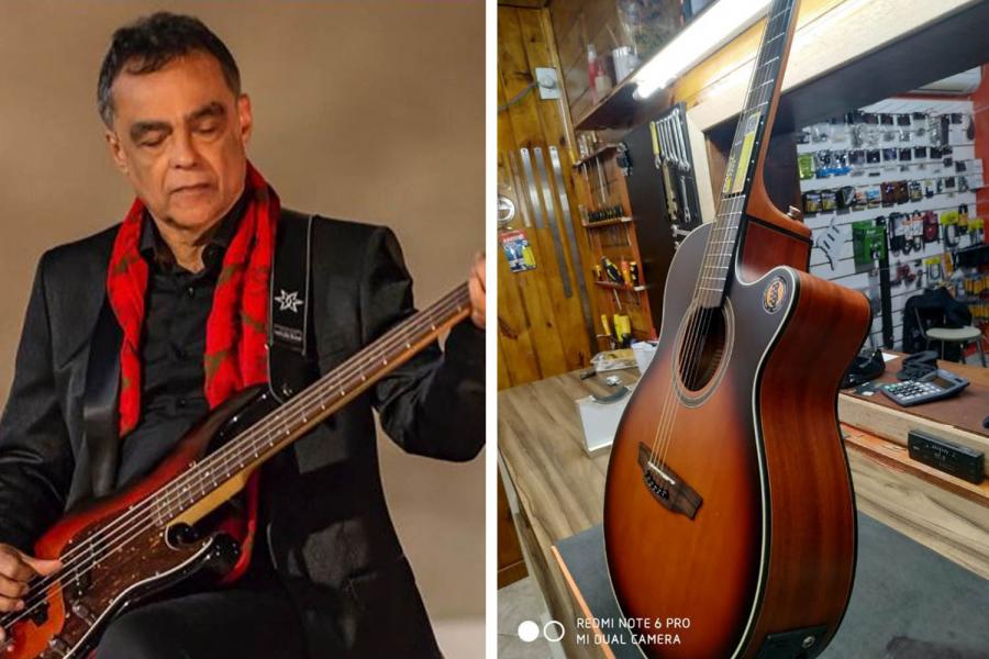 Nando, da banda Roupa Nova, e o violão reparado por Jair 