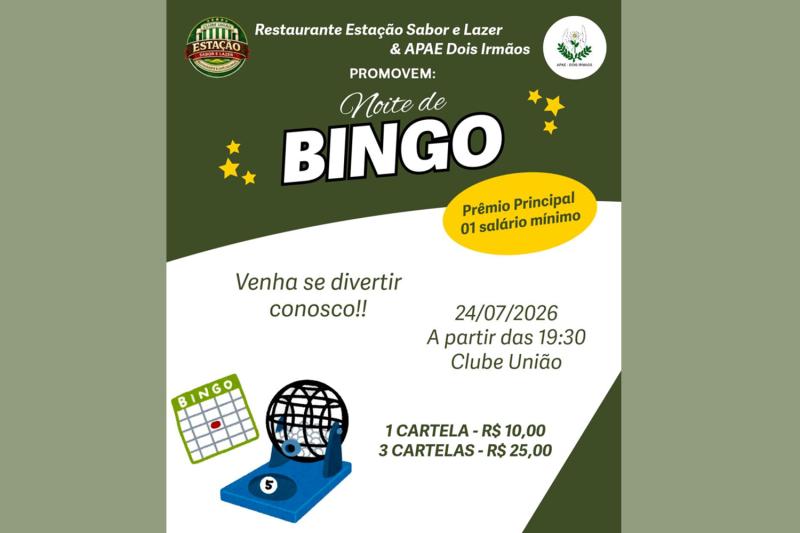 Noite de Bingo será realizada no dia 24 de julho no Clube União