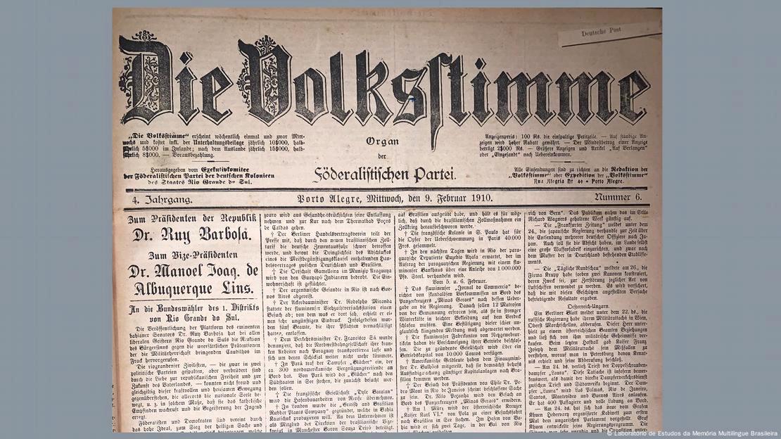 O jornal “Die Volksstimme” era editado em Porto Alegre