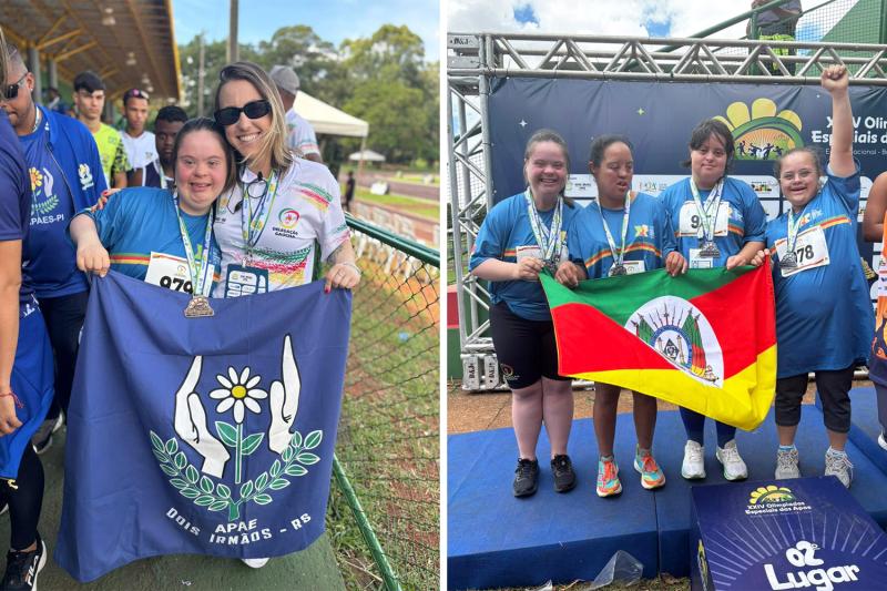 Raíssa com Tamíris / No pódio do revezamento 4x100 (Fotos: Divulgação)